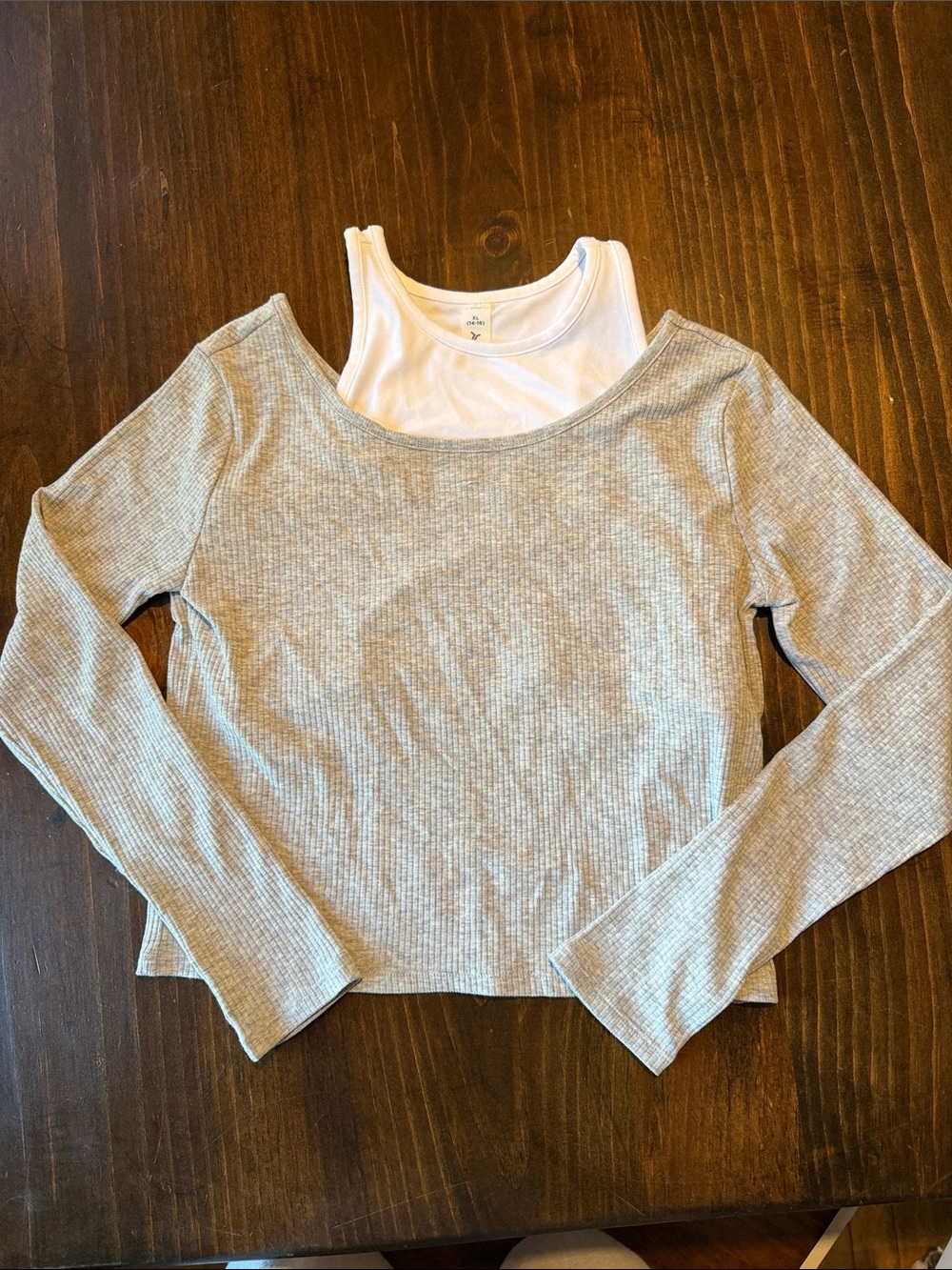 Old Navy Gray Ribbed Long Sleeve Top with White Tank